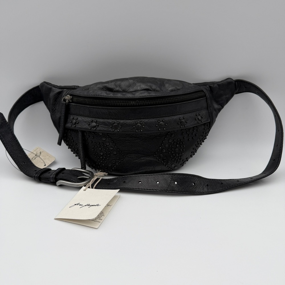 Free People Ana Adorned Sling Bag Black Leather Studded Crossbody Purse NWT - Picture 6 of 8